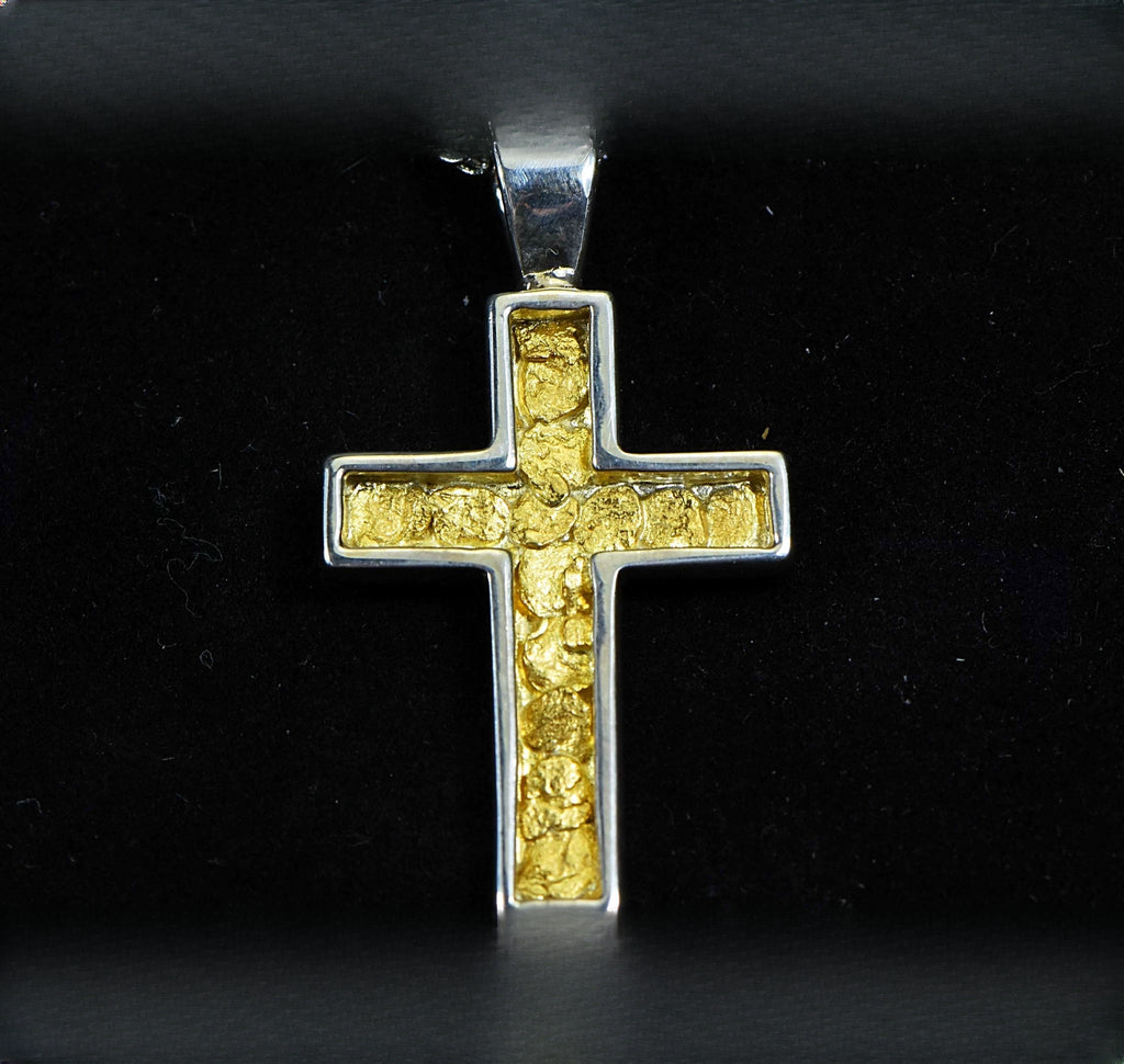 Gold Nugget Cross - Sterling Silver - PCR21NSS - Hand Made "Orocal" Jewelry