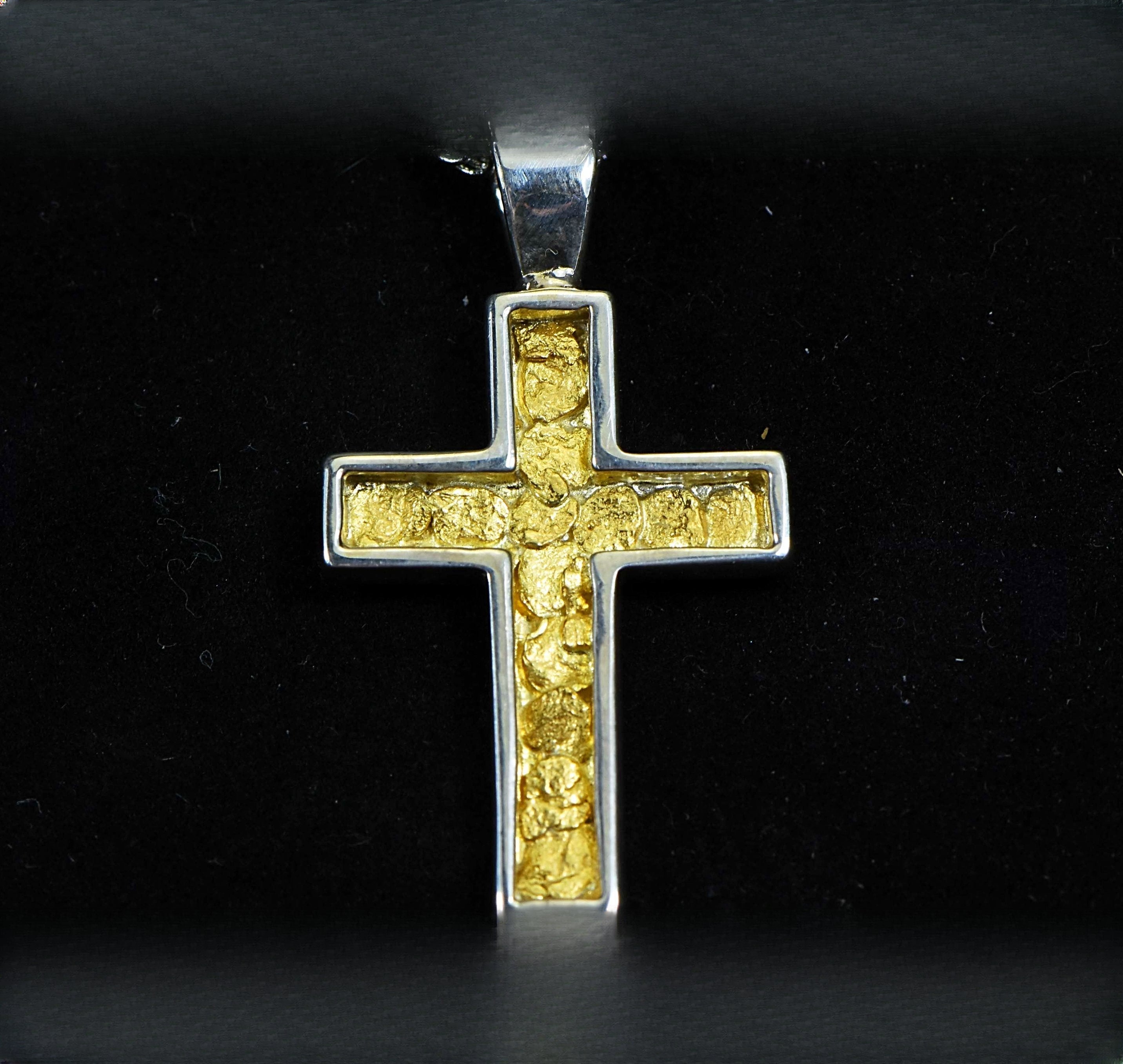 Gold Nugget Cross - Sterling Silver - PCR21NSS - Hand Made "Orocal" Jewelry