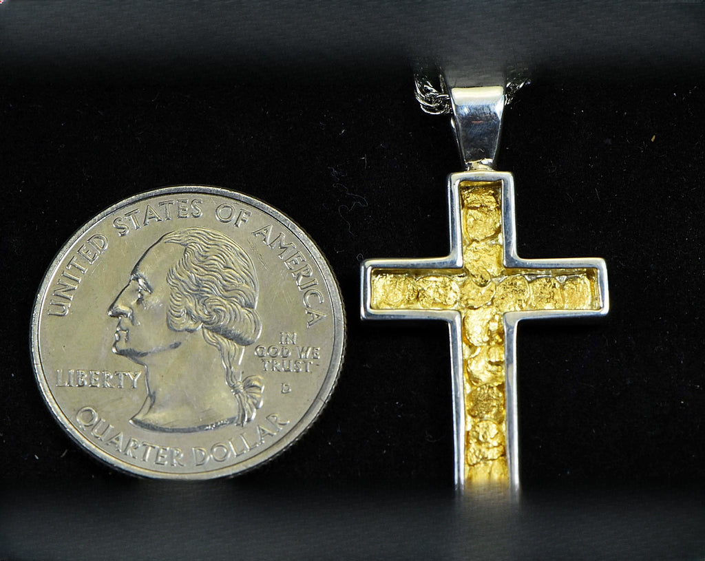 Gold Nugget Cross - Sterling Silver - PCR21NSS - Hand Made "Orocal" Jewelry