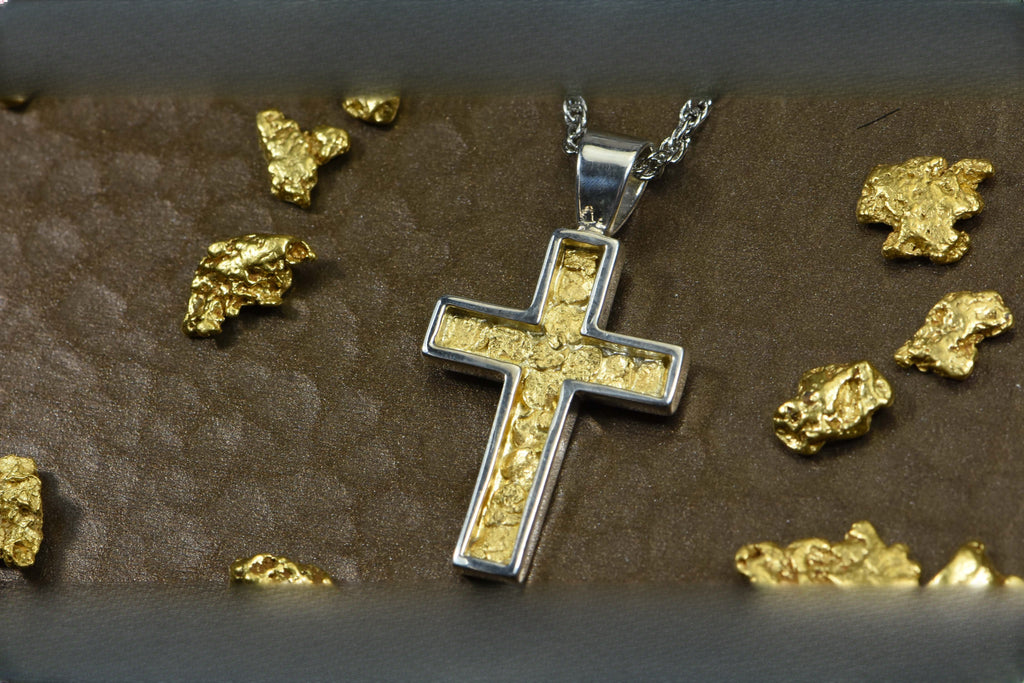 Gold Nugget Cross - Sterling Silver - PCR21NSS - Hand Made "Orocal" Jewelry