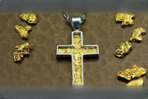 Gold Nugget Cross - Sterling Silver - PCR21NSS - Hand Made "Orocal" Jewelry
