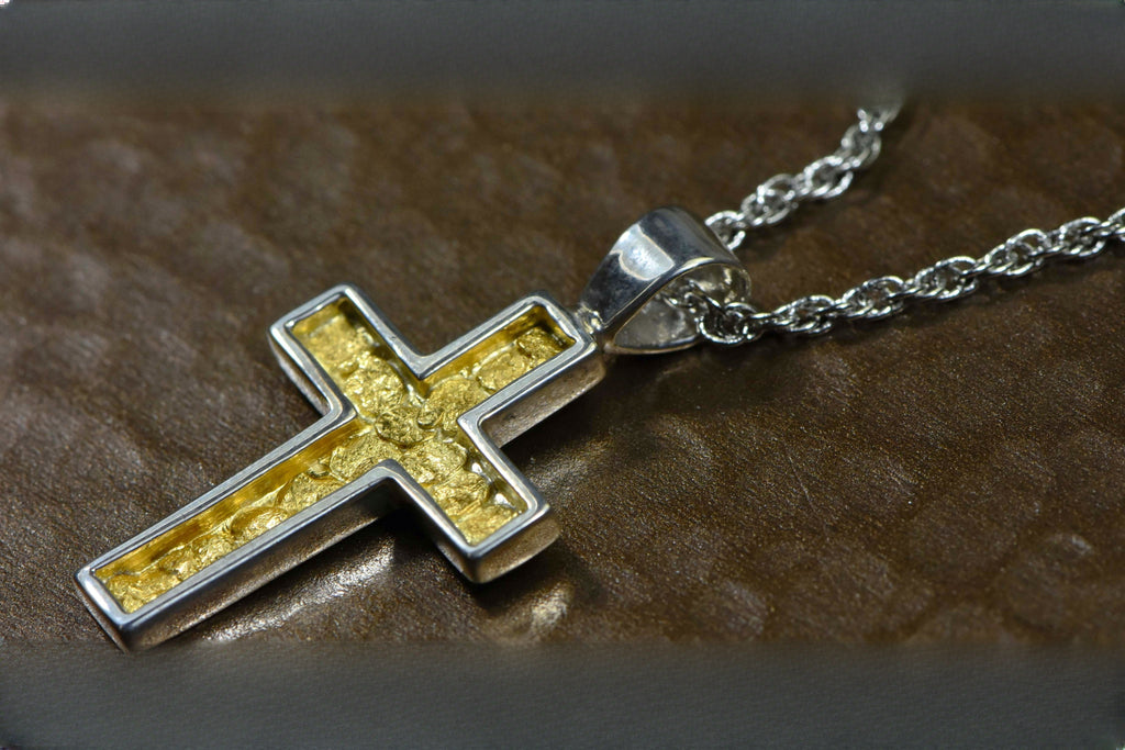 Gold Nugget Cross - Sterling Silver - PCR21NSS - Hand Made "Orocal" Jewelry