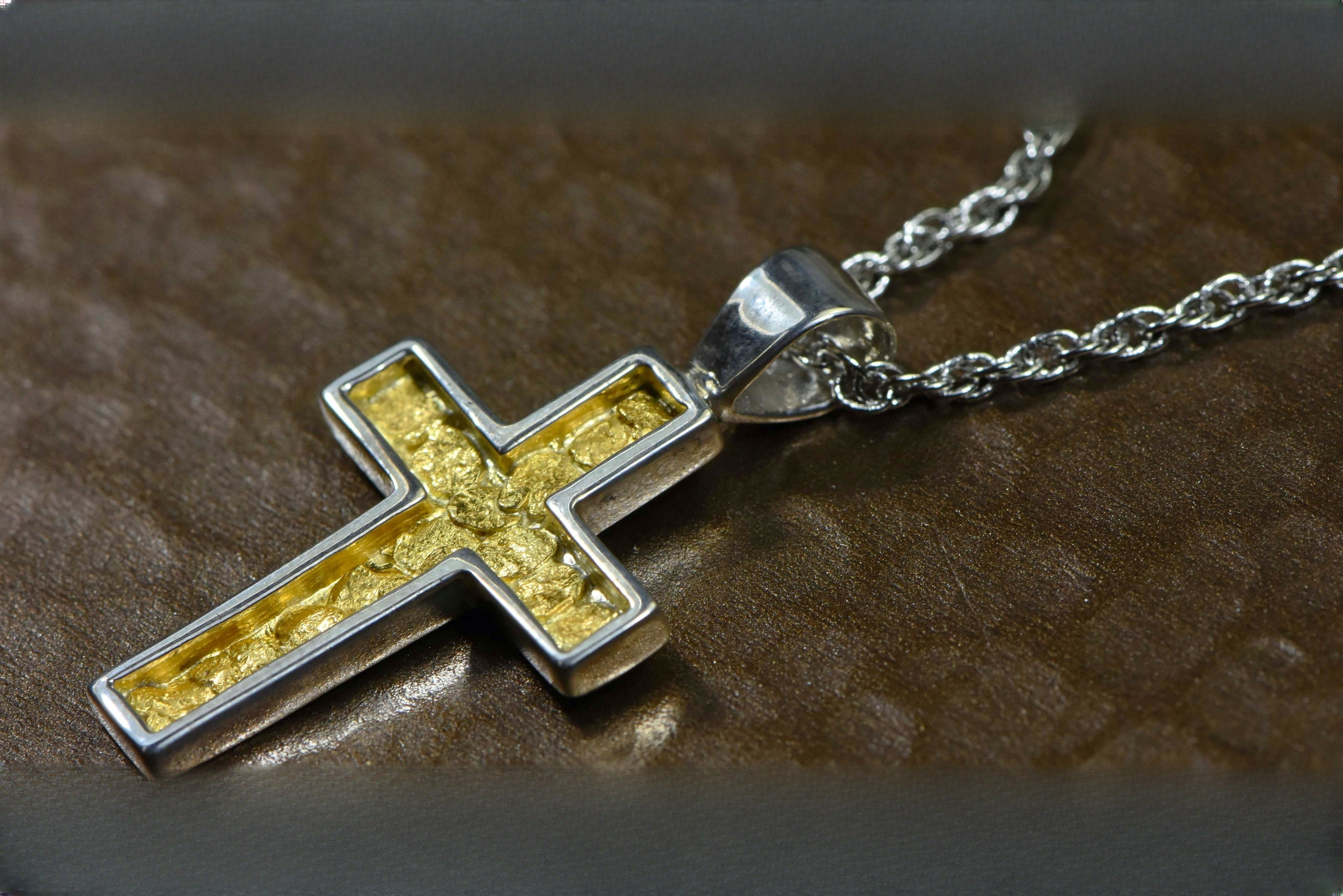 Gold Nugget Cross - Sterling Silver - PCR21NSS - Hand Made "Orocal" Jewelry
