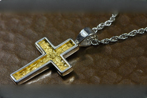 Gold Nugget Cross - Sterling Silver - PCR21NSS - Hand Made "Orocal" Jewelry