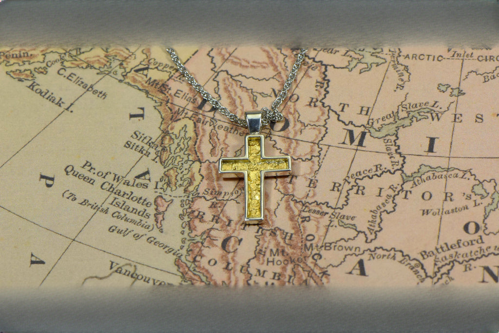 Gold Nugget Cross - Sterling Silver - PCR21NSS - Hand Made "Orocal" Jewelry