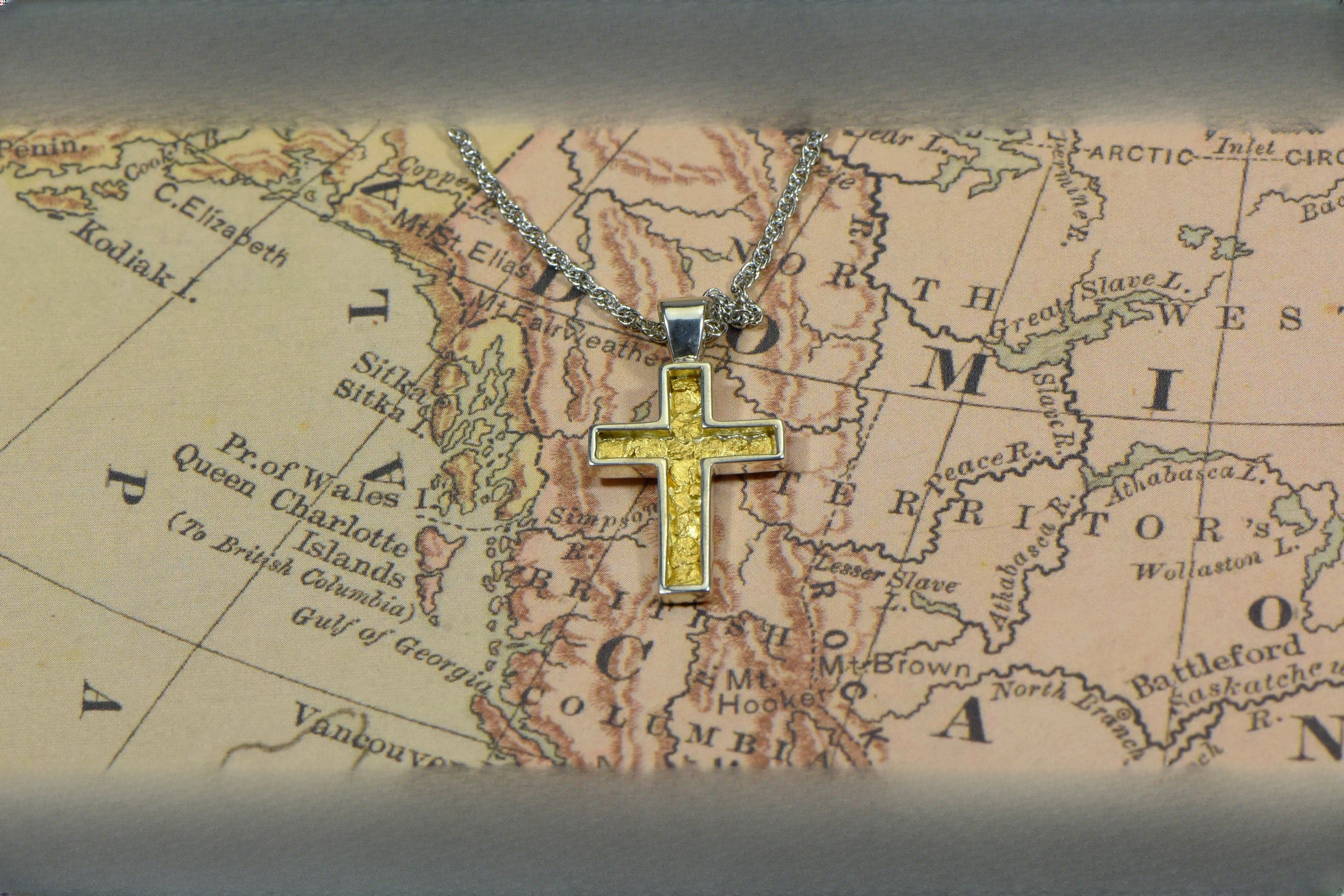 Gold Nugget Cross - Sterling Silver - PCR21NSS - Hand Made "Orocal" Jewelry