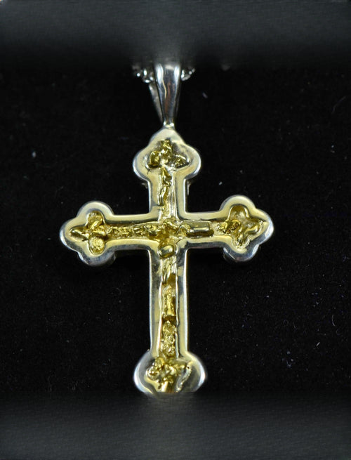 Gold Nugget Cross - Sterling Silver - PCR7NSS - Hand Made "Orocal" Jewelry