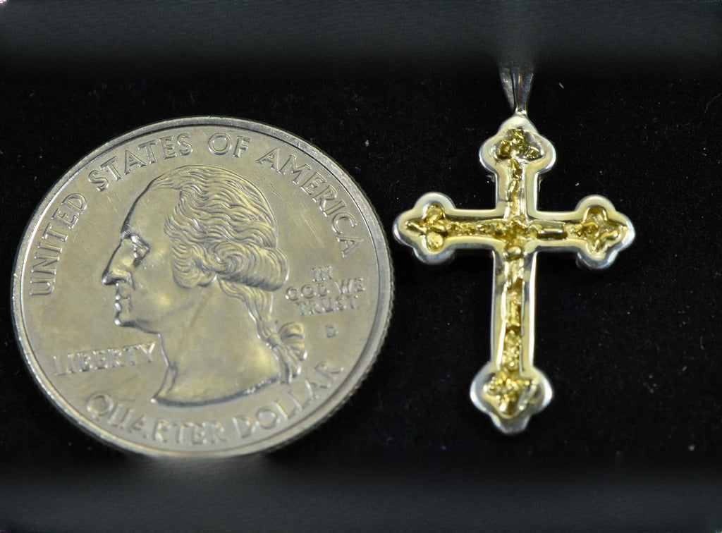 Gold Nugget Cross - Sterling Silver - PCR7NSS - Hand Made "Orocal" Jewelry