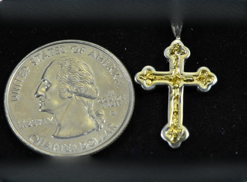 Gold Nugget Cross - Sterling Silver - PCR7NSS - Hand Made "Orocal" Jewelry