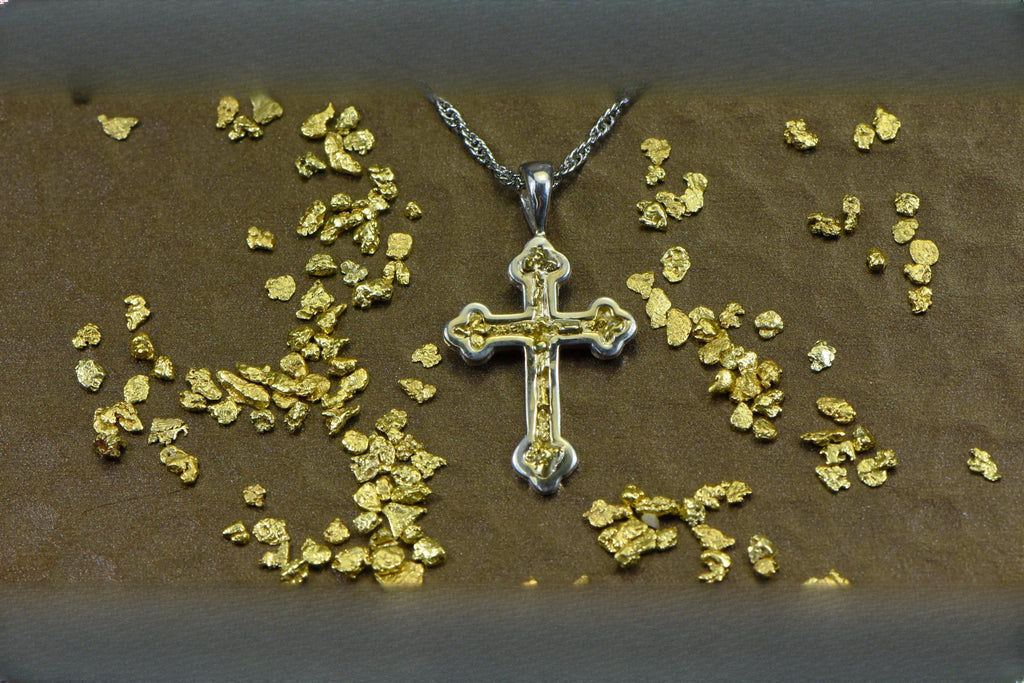 Gold Nugget Cross - Sterling Silver - PCR7NSS - Hand Made "Orocal" Jewelry