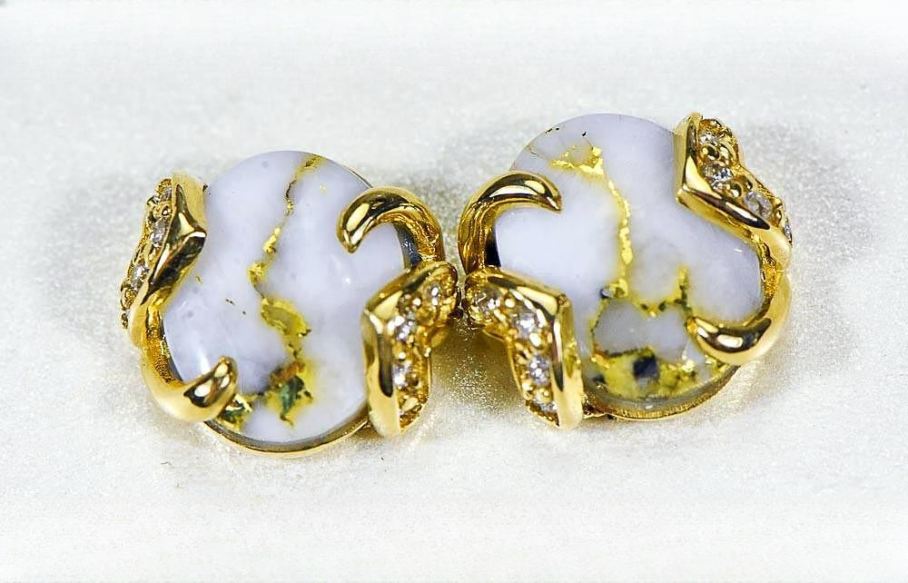 Gold Quartz Earrings "Orocal" EN1133DQ Genuine Hand Crafted Jewelry - 14K Gold Casting