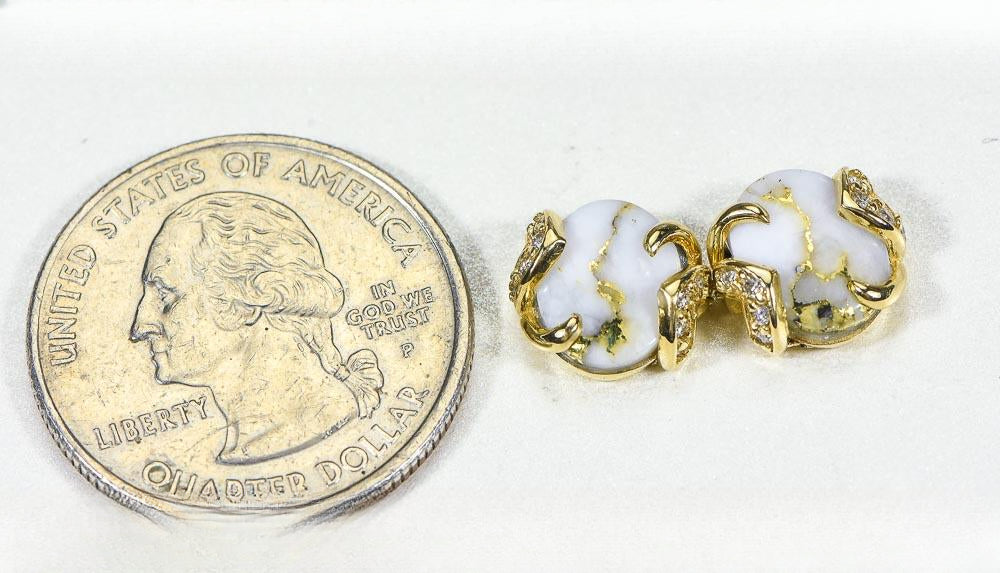 Gold Quartz Earrings "Orocal" EN1133DQ Genuine Hand Crafted Jewelry - 14K Gold Casting