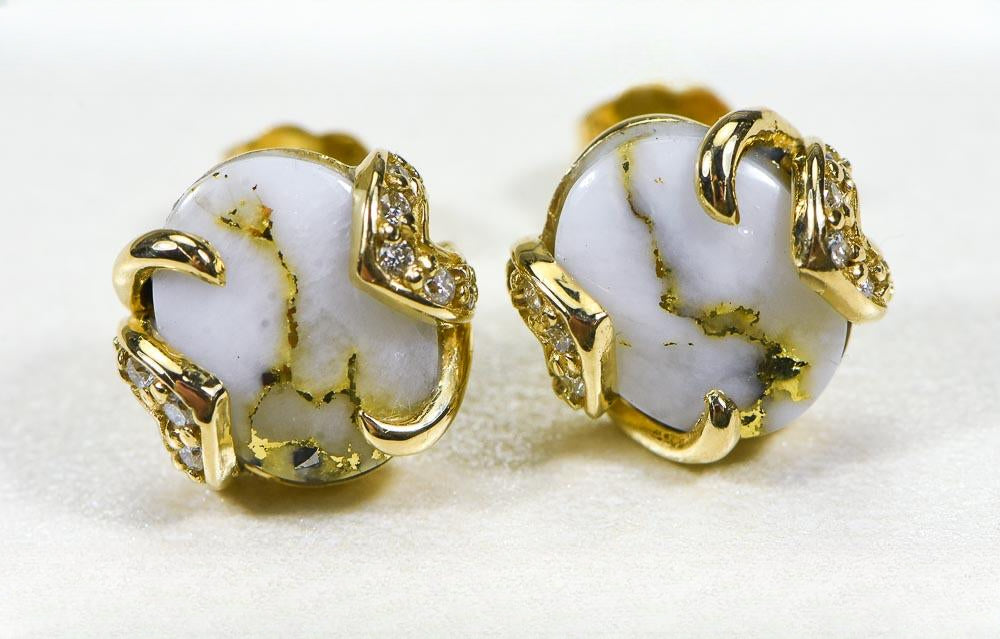 Gold Quartz Earrings "Orocal" EN1133DQ Genuine Hand Crafted Jewelry - 14K Gold Casting