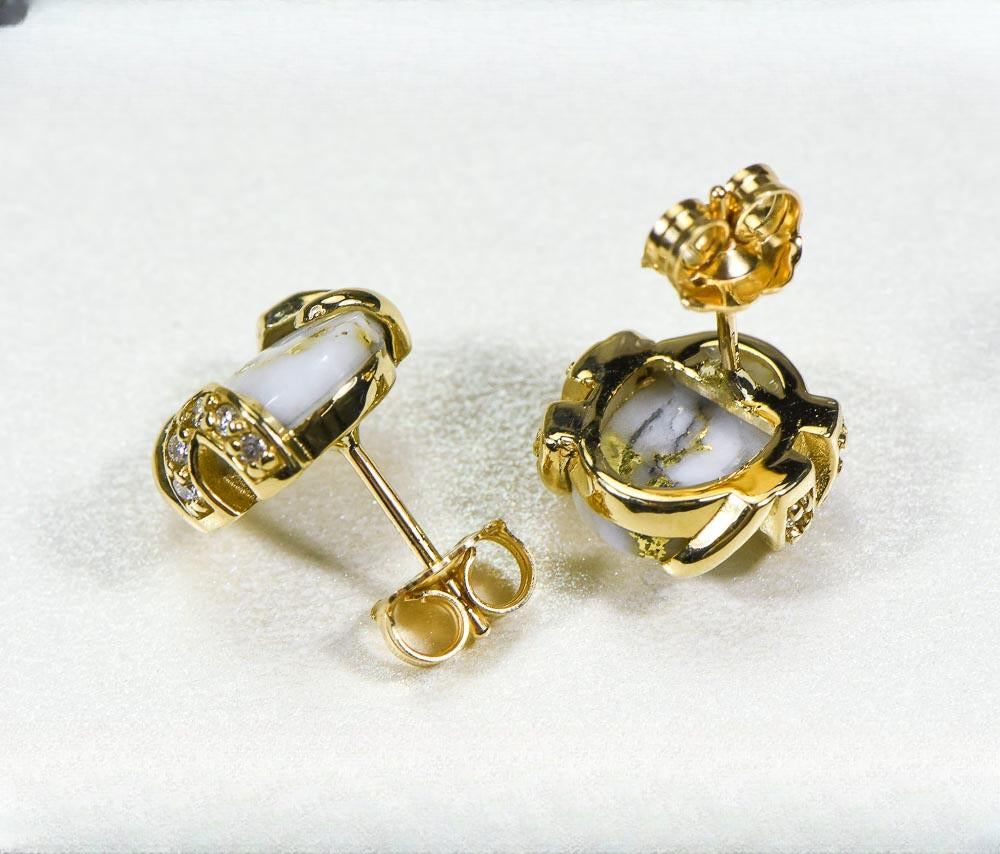 Gold Quartz Earrings "Orocal" EN1133DQ Genuine Hand Crafted Jewelry - 14K Gold Casting