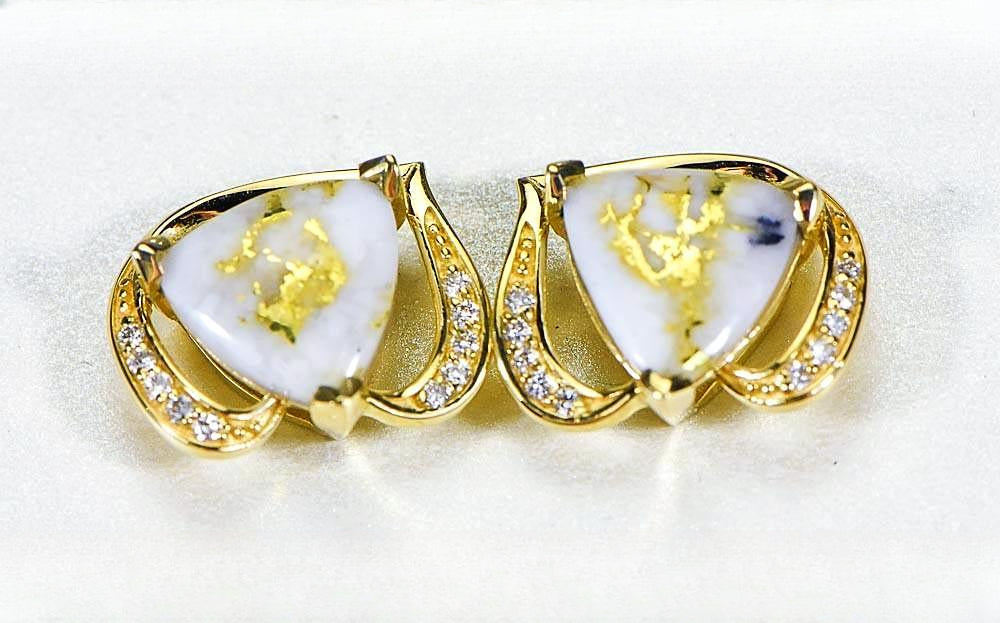 Gold Quartz Earrings "Orocal" EN1134DQ Genuine Hand Crafted Jewelry - 14K Gold Casting
