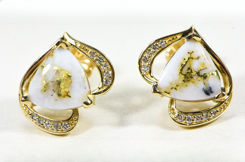 Gold Quartz Earrings "Orocal" EN1134DQ Genuine Hand Crafted Jewelry - 14K Gold Casting
