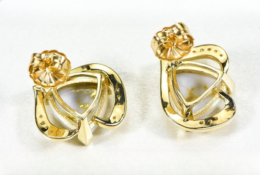 Gold Quartz Earrings "Orocal" EN1134DQ Genuine Hand Crafted Jewelry - 14K Gold Casting