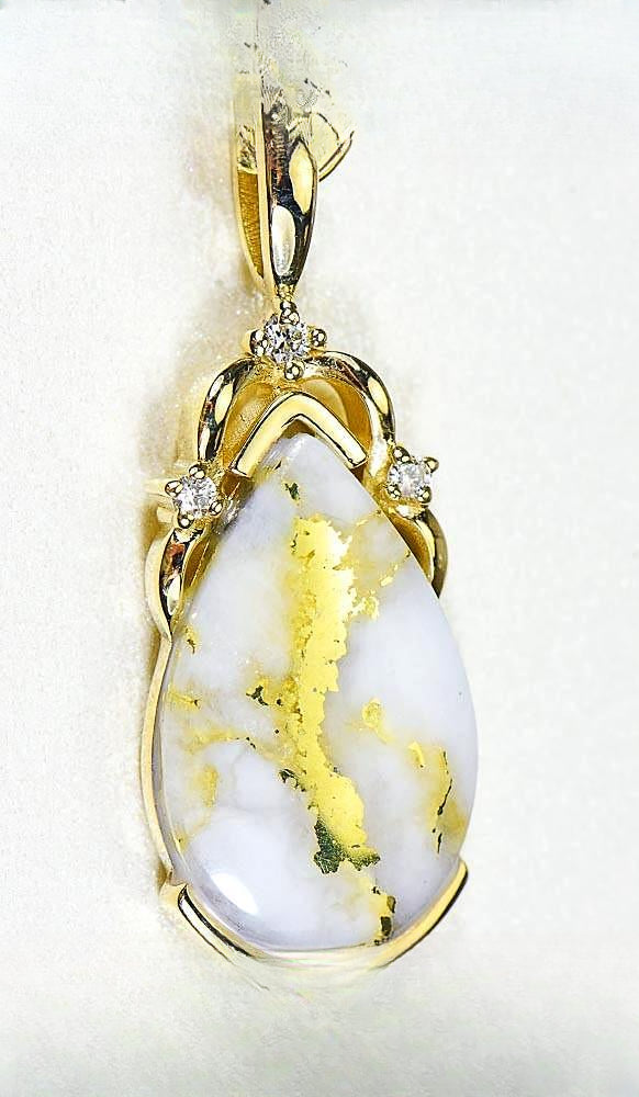 Gold Quartz Pendant "Orocal" PN1132DQ Genuine Hand Crafted Jewelry - 14K Gold Yellow Gold Casting