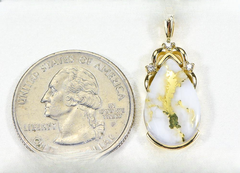 Gold Quartz Pendant "Orocal" PN1132DQ Genuine Hand Crafted Jewelry - 14K Gold Yellow Gold Casting