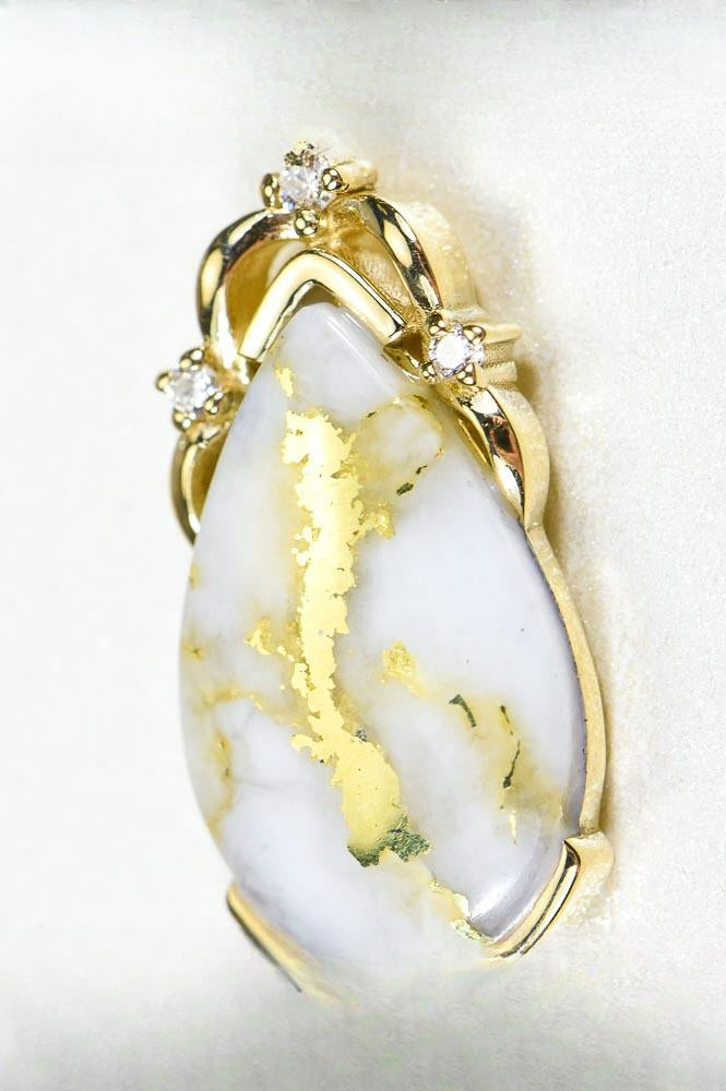 Gold Quartz Pendant "Orocal" PN1132DQ Genuine Hand Crafted Jewelry - 14K Gold Yellow Gold Casting
