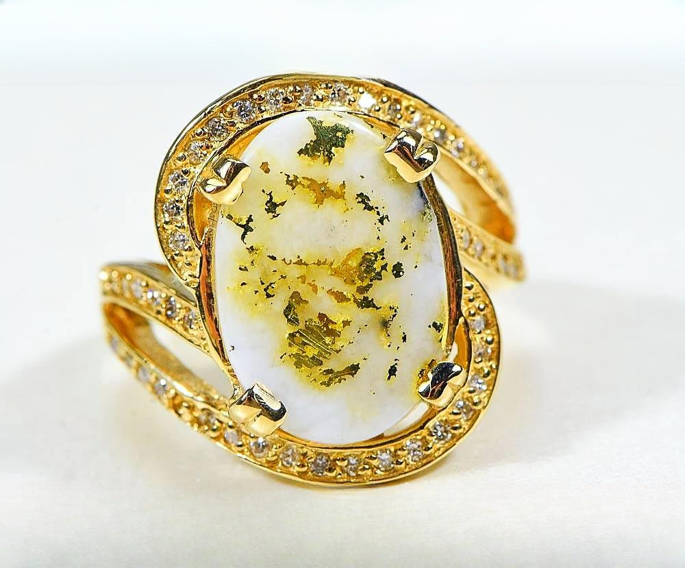 Gold Quartz Women's Ring "Orocal" RL1105DQ Genuine Hand Crafted Jewelry - 14K Gold Casting