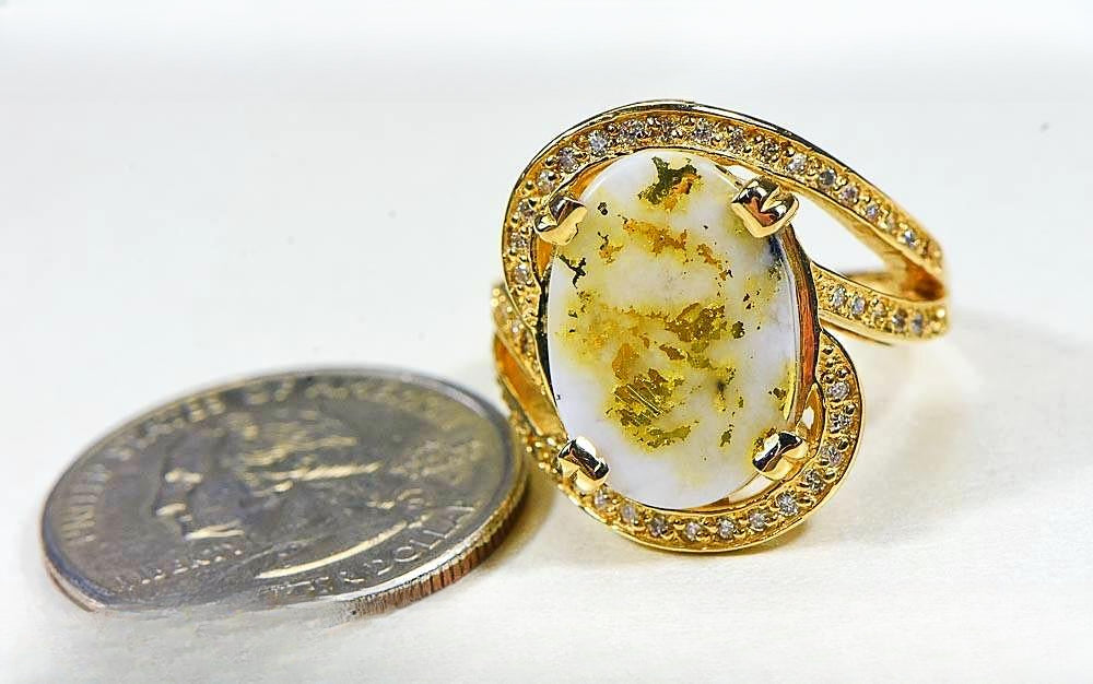 Gold Quartz Women's Ring "Orocal" RL1105DQ Genuine Hand Crafted Jewelry - 14K Gold Casting