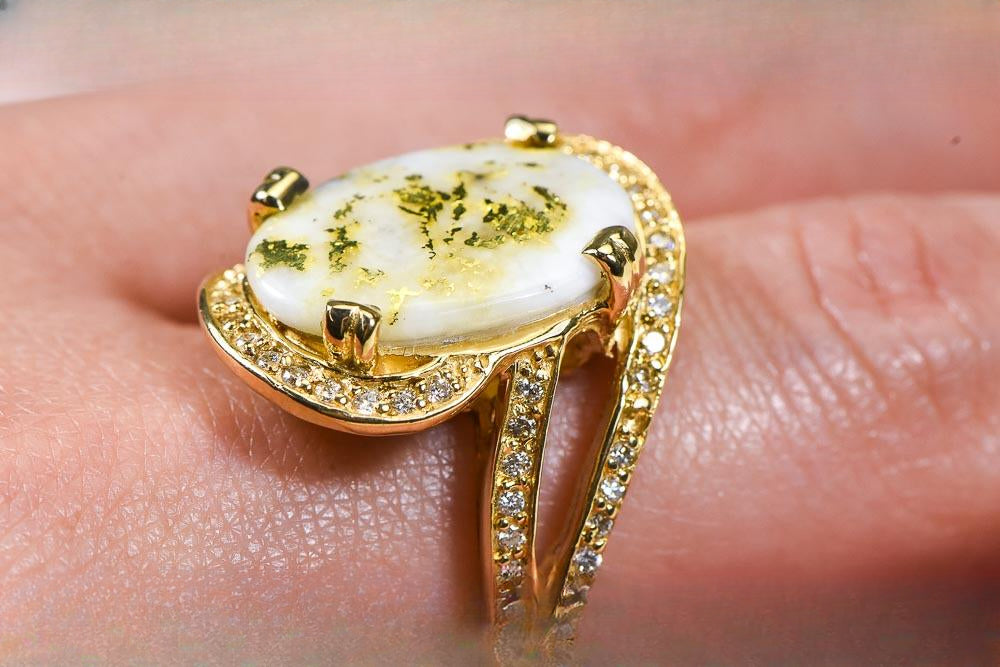 Gold Quartz Women's Ring "Orocal" RL1105DQ Genuine Hand Crafted Jewelry - 14K Gold Casting