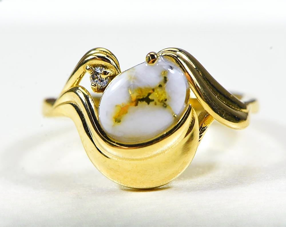 Gold Quartz Women's Ring "Orocal" RL1137DQ Genuine Hand Crafted Jewelry - 14K Gold Casting