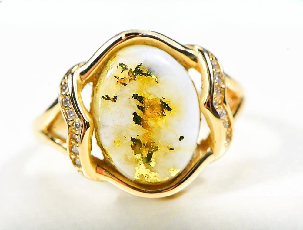 Gold Quartz Women's Ring "Orocal" RL1107DQ Genuine Hand Crafted Jewelry - 14K Gold Casting