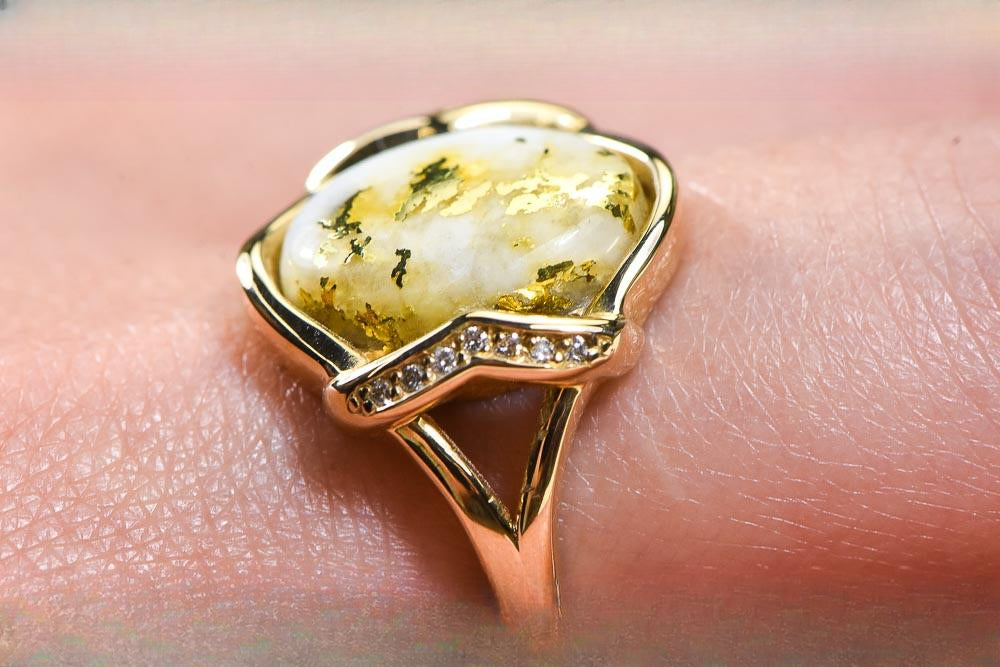 Gold Quartz Women's Ring "Orocal" RL1107DQ Genuine Hand Crafted Jewelry - 14K Gold Casting