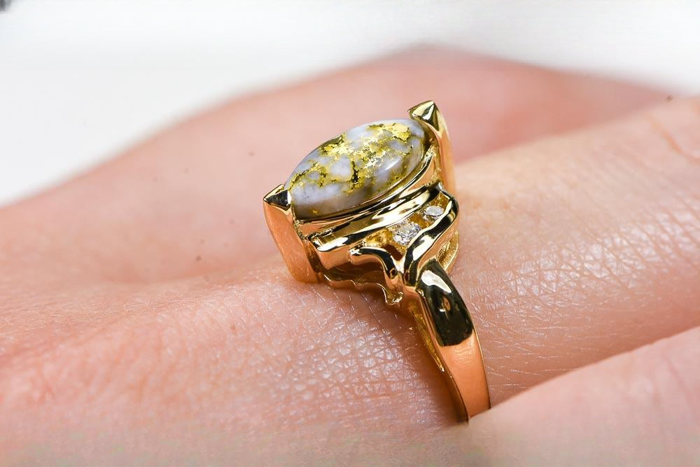 Gold Quartz Women's Ring "Orocal" RL735D8Q Genuine Hand Crafted Jewelry - 14K Gold Casting