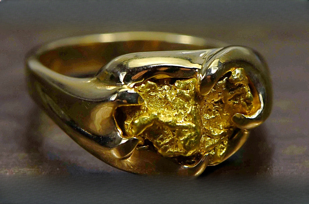 Gold Nugget Men's Ring "Orocal" RMEN120 Genuine Hand Crafted Jewelry - 14K Casting