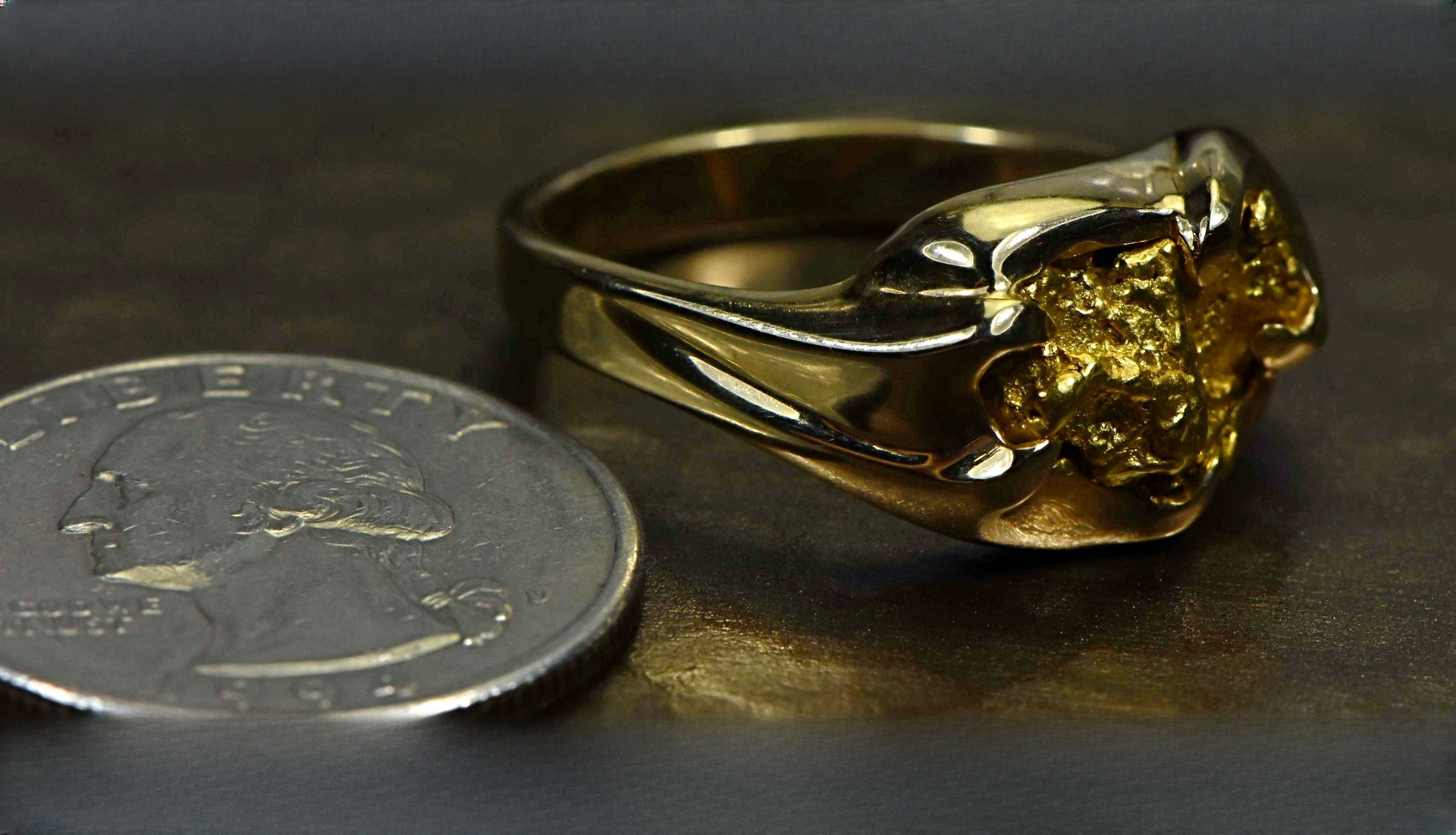Gold Nugget Men's Ring "Orocal" RMEN120 Genuine Hand Crafted Jewelry - 14K Casting