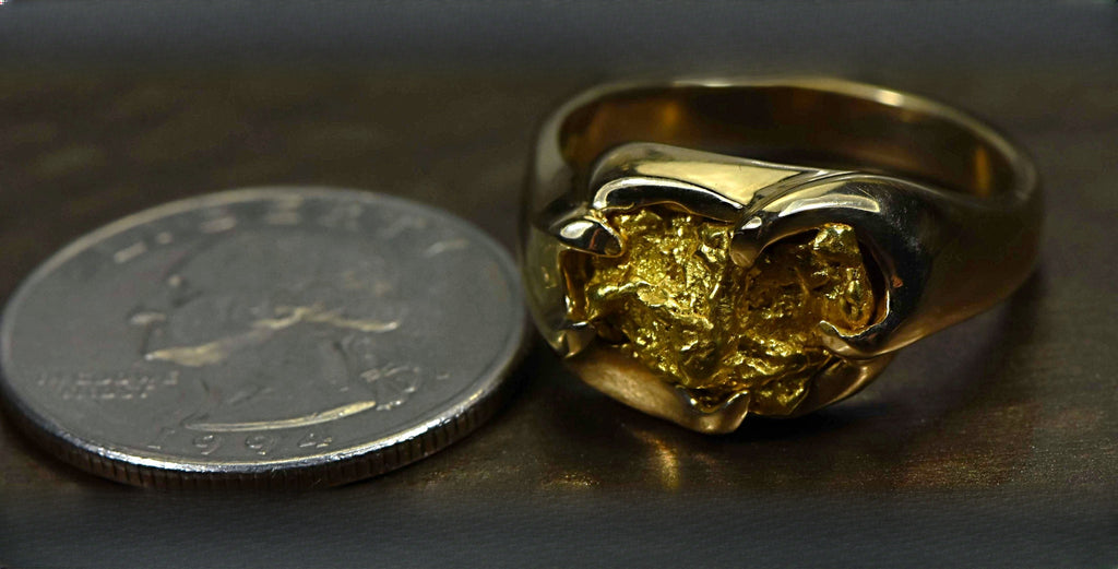 Gold Nugget Men's Ring "Orocal" RMEN120 Genuine Hand Crafted Jewelry - 14K Casting