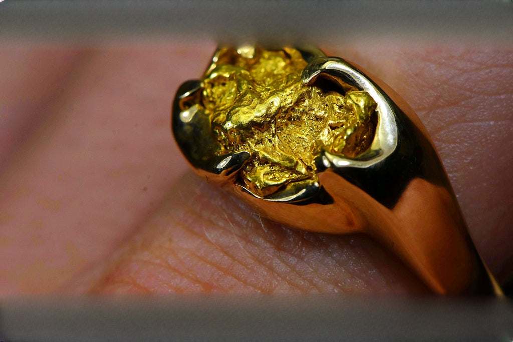 Gold Nugget Men's Ring "Orocal" RMEN120 Genuine Hand Crafted Jewelry - 14K Casting