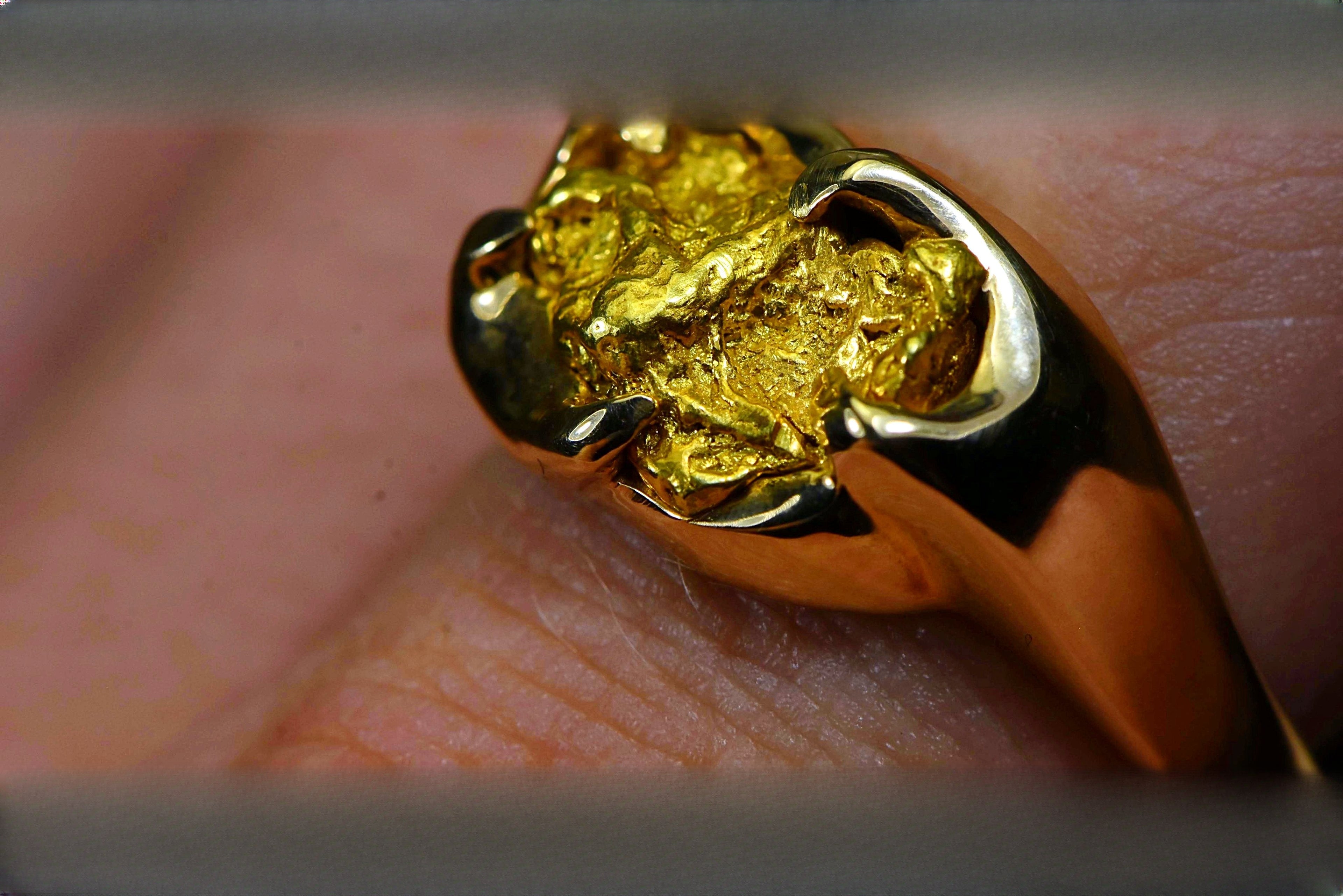 Gold Nugget Men's Ring "Orocal" RMEN120 Genuine Hand Crafted Jewelry - 14K Casting