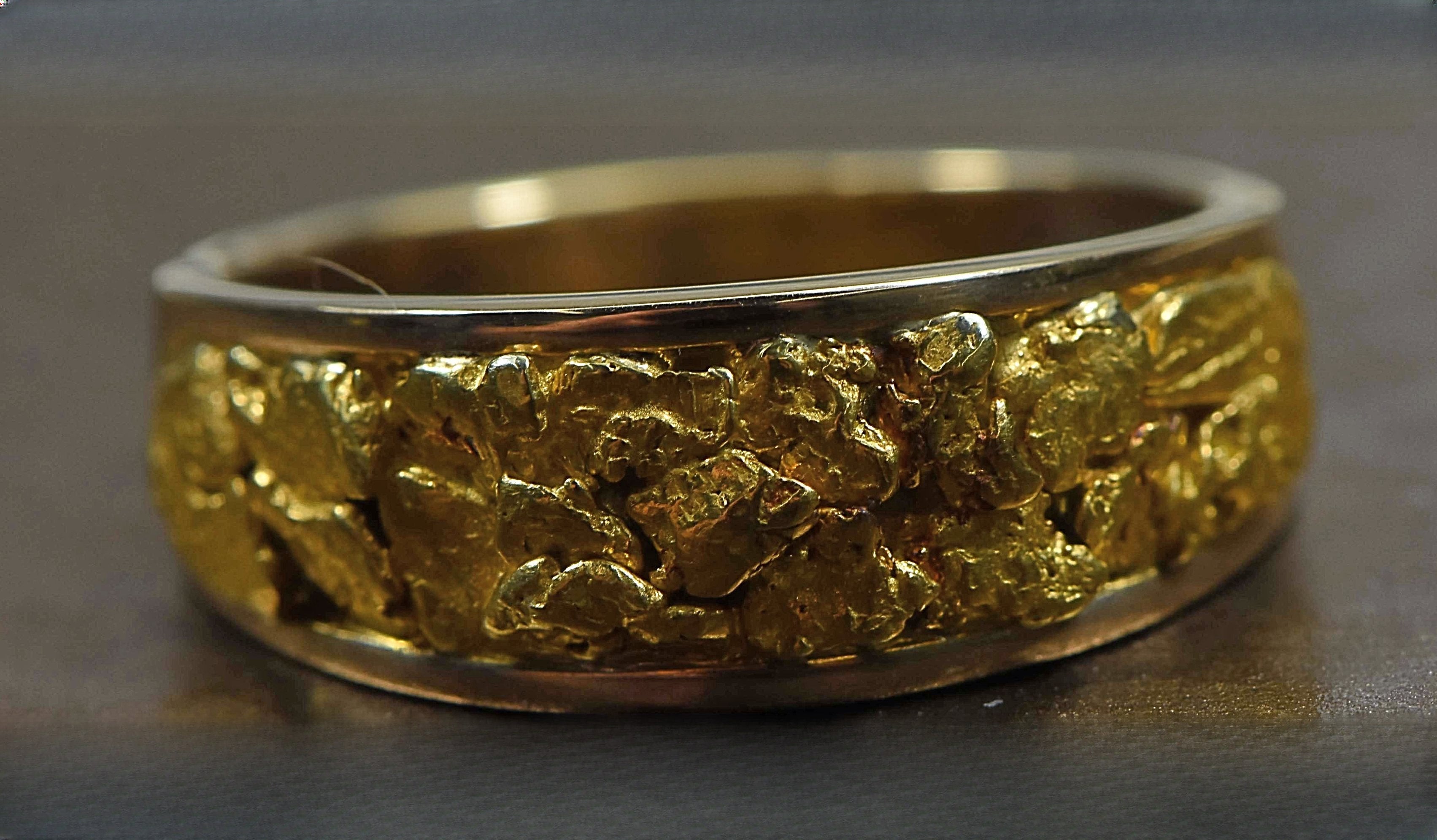 Men's Gold Nugget Ring "Orocal" RM8.5MMT Genuine Hand Crafted Jewelry - 14K Casting