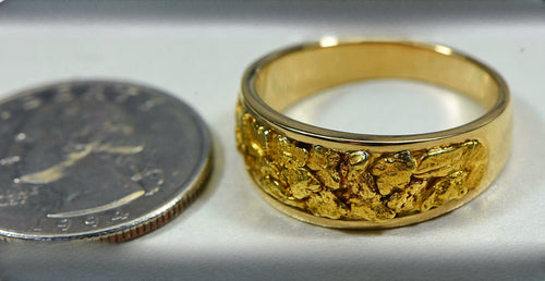 Men's Gold Nugget Ring "Orocal" RM8.5MMT Genuine Hand Crafted Jewelry - 14K Casting
