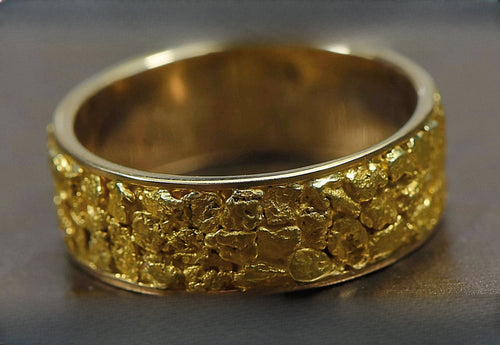 Men's Gold Nugget Ring "Orocal" RM8MM Genuine Hand Crafted Jewelry - 14K Casting