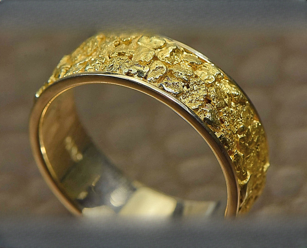 Men's Gold Nugget Ring "Orocal" RM8MM Genuine Hand Crafted Jewelry - 14K Casting