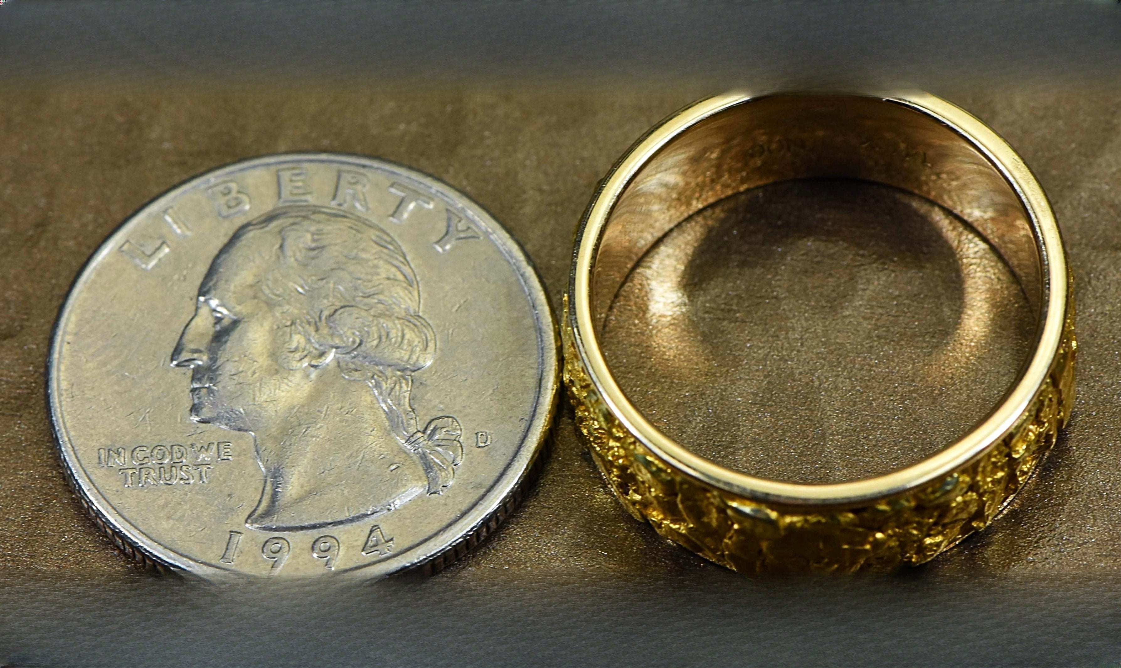 Men's Gold Nugget Ring "Orocal" RM8MM Genuine Hand Crafted Jewelry - 14K Casting