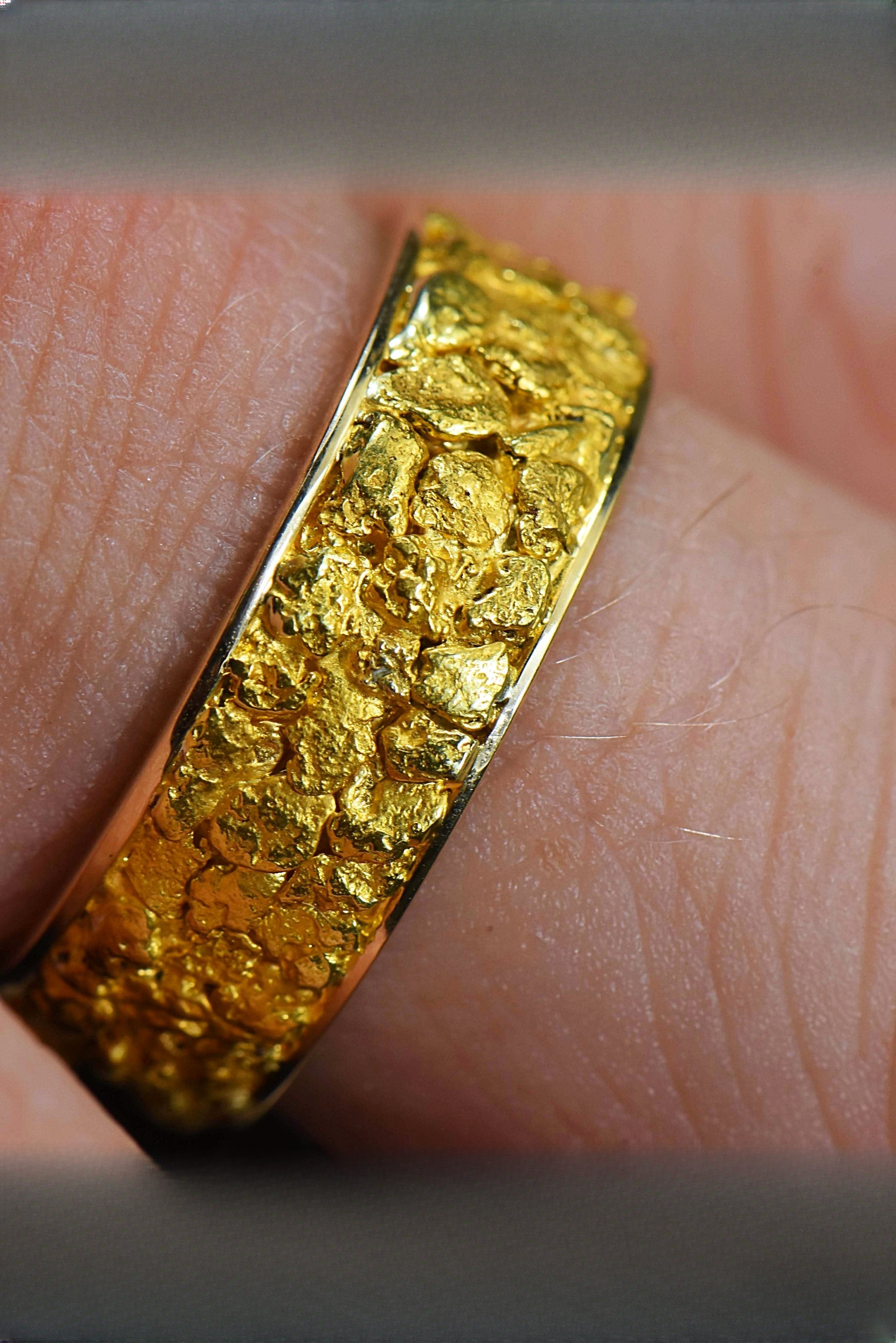 Men's Gold Nugget Ring "Orocal" RM8MM Genuine Hand Crafted Jewelry - 14K Casting