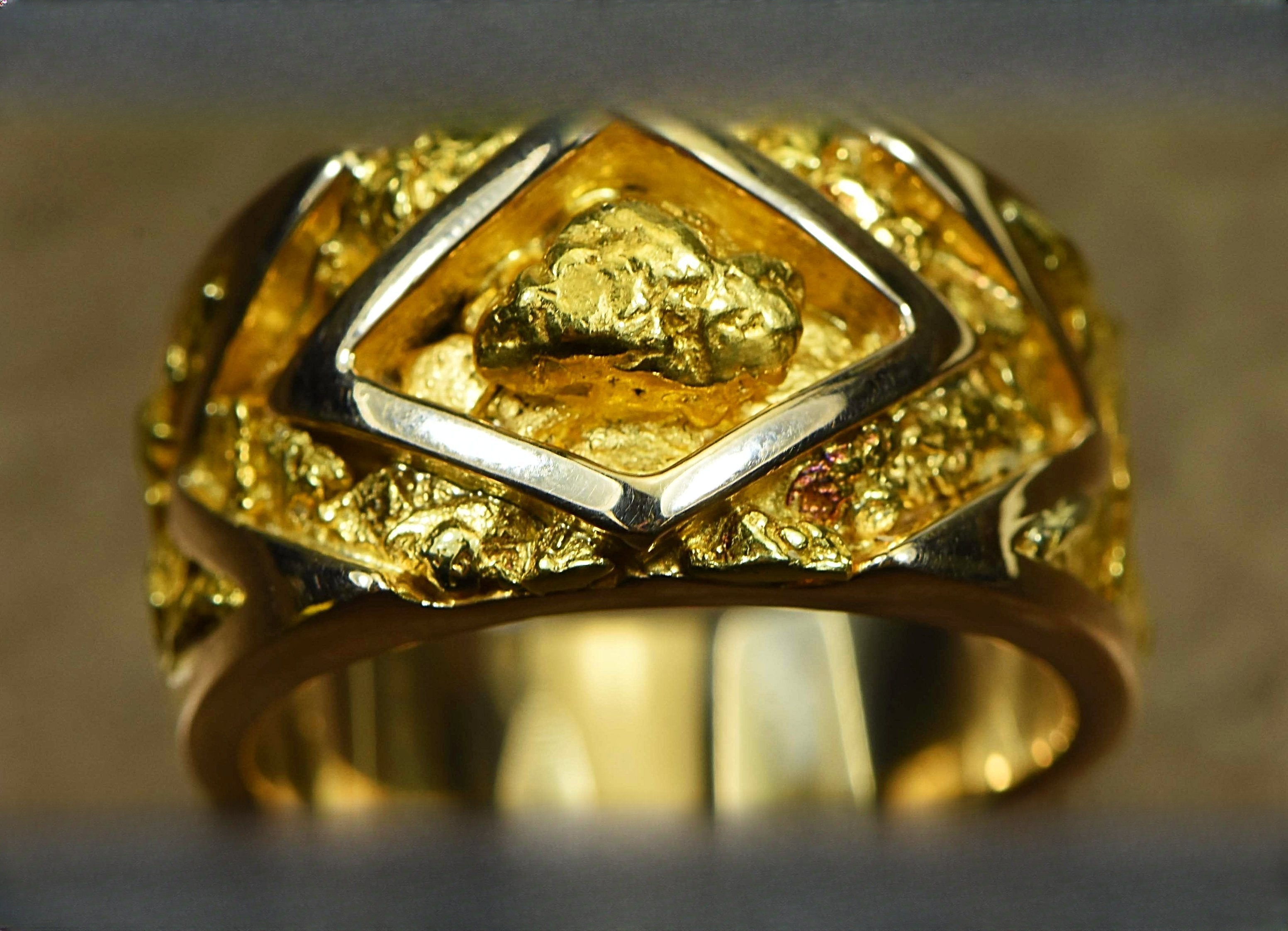 Gold Nugget Men's Ring "Orocal" RM315 Genuine Hand Crafted Jewelry - 14K Casting