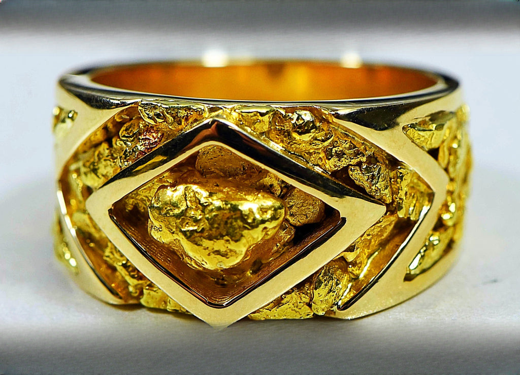Gold Nugget Men's Ring "Orocal" RM315 Genuine Hand Crafted Jewelry - 14K Casting