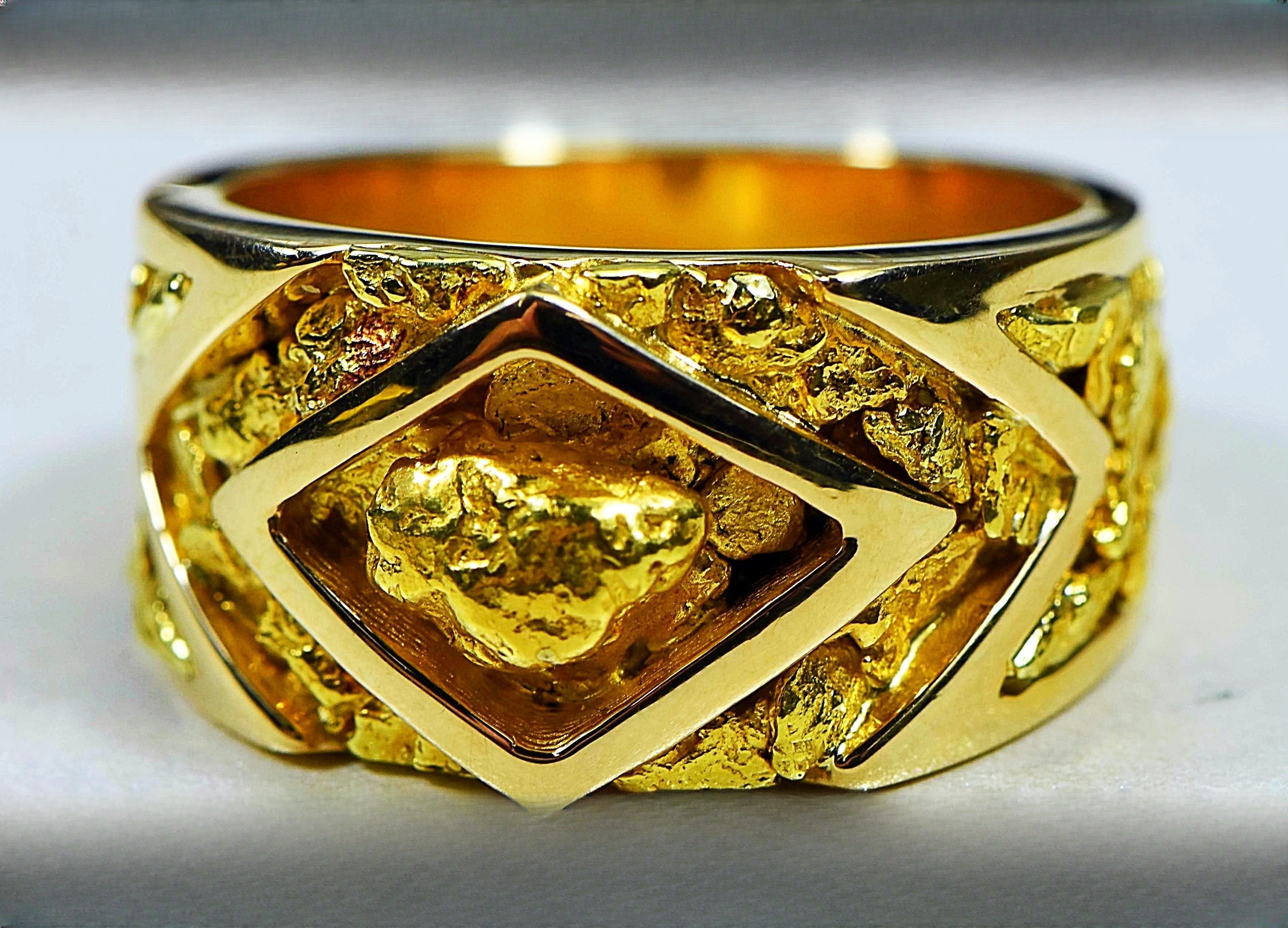 Gold Nugget Men's Ring "Orocal" RM315 Genuine Hand Crafted Jewelry - 14K Casting