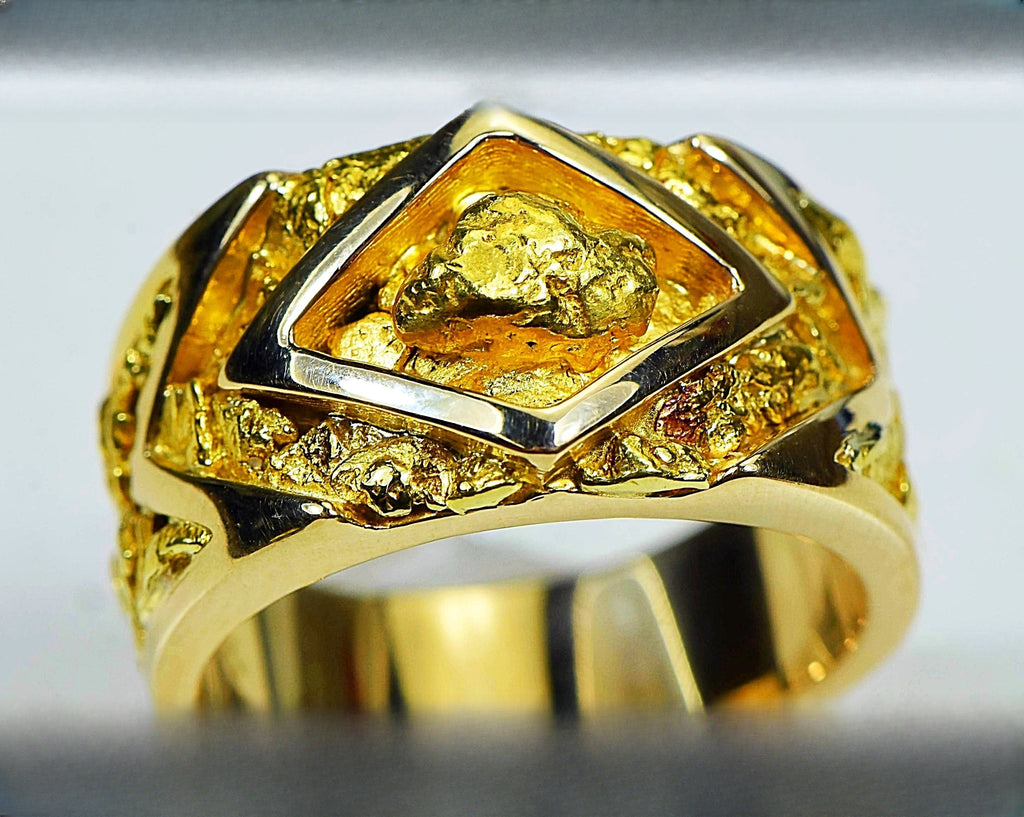 Gold Nugget Men's Ring "Orocal" RM315 Genuine Hand Crafted Jewelry - 14K Casting
