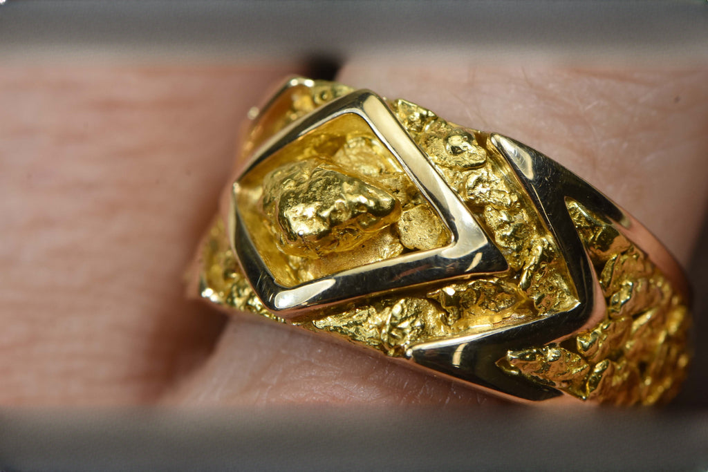 Gold Nugget Men's Ring "Orocal" RM315 Genuine Hand Crafted Jewelry - 14K Casting