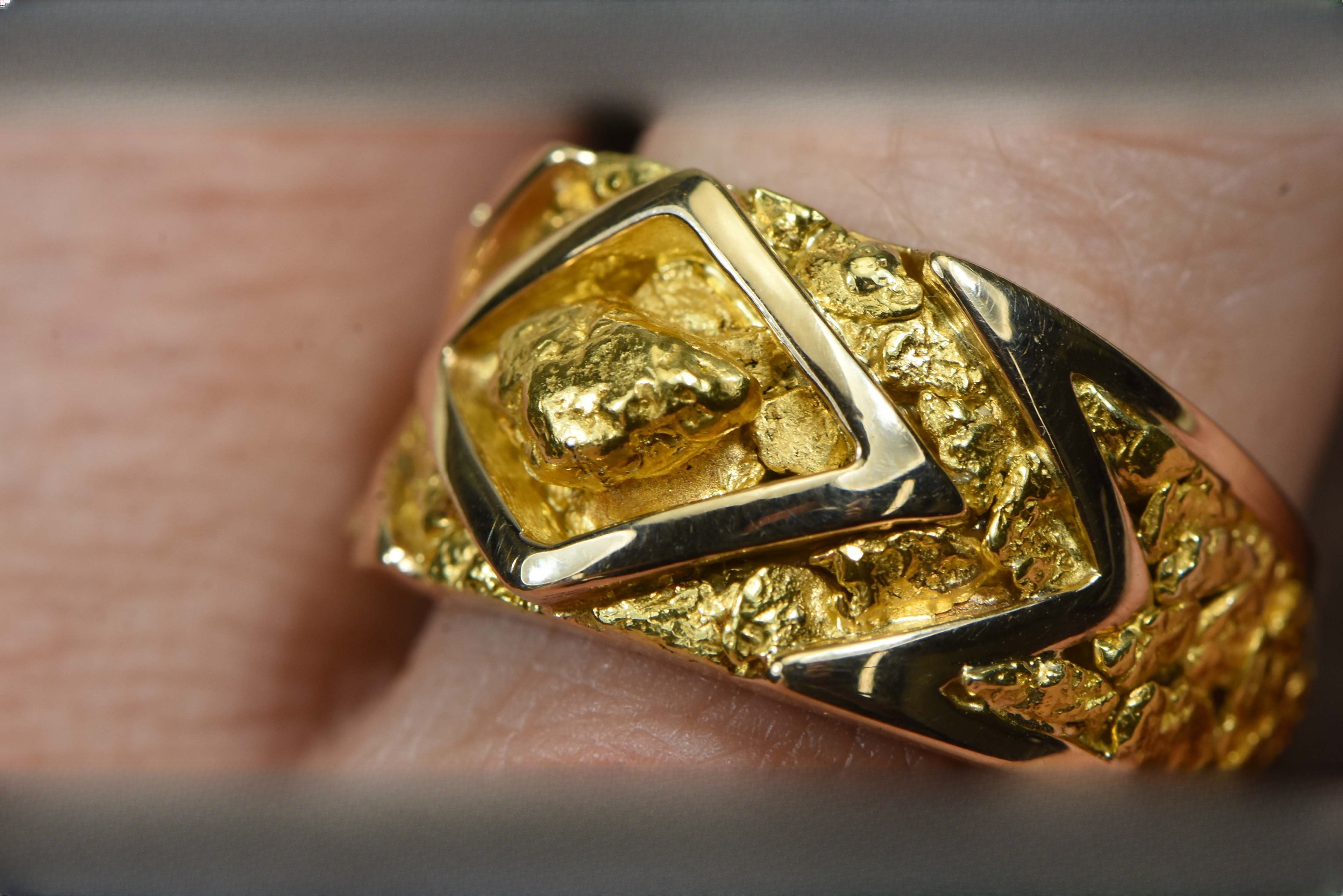 Gold Nugget Men's Ring "Orocal" RM315 Genuine Hand Crafted Jewelry - 14K Casting