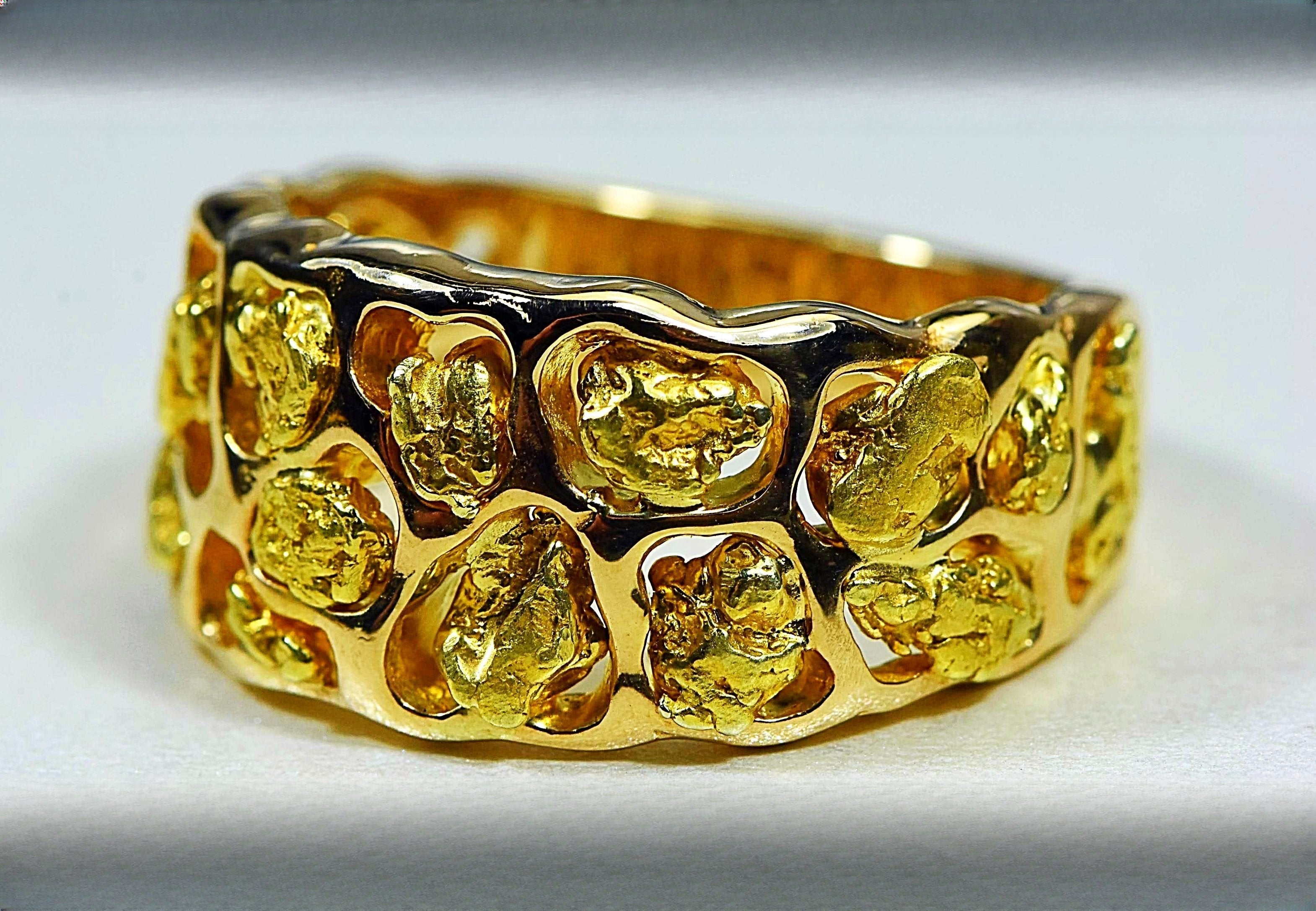 Gold Nugget Men's Ring "Orocal" RM184 Genuine Hand Crafted Jewelry - 14K Casting