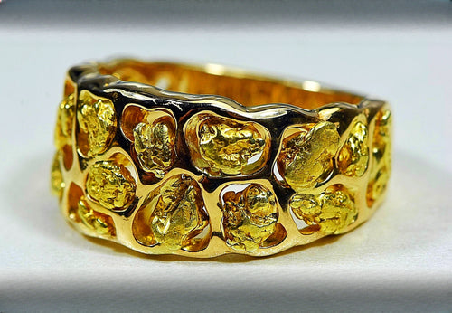 Gold Nugget Men's Ring "Orocal" RM184 Genuine Hand Crafted Jewelry - 14K Casting
